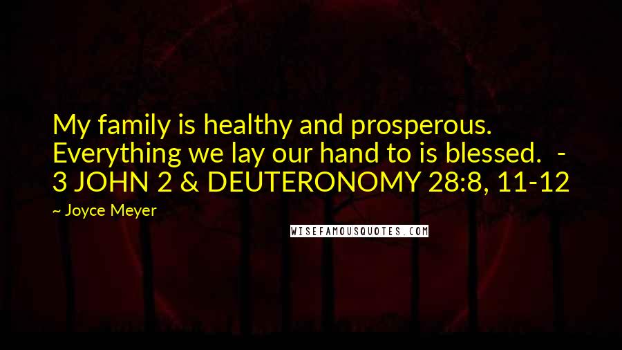 Joyce Meyer Quotes: My family is healthy and prosperous. Everything we lay our hand to is blessed.  - 3 JOHN 2 & DEUTERONOMY 28:8, 11-12