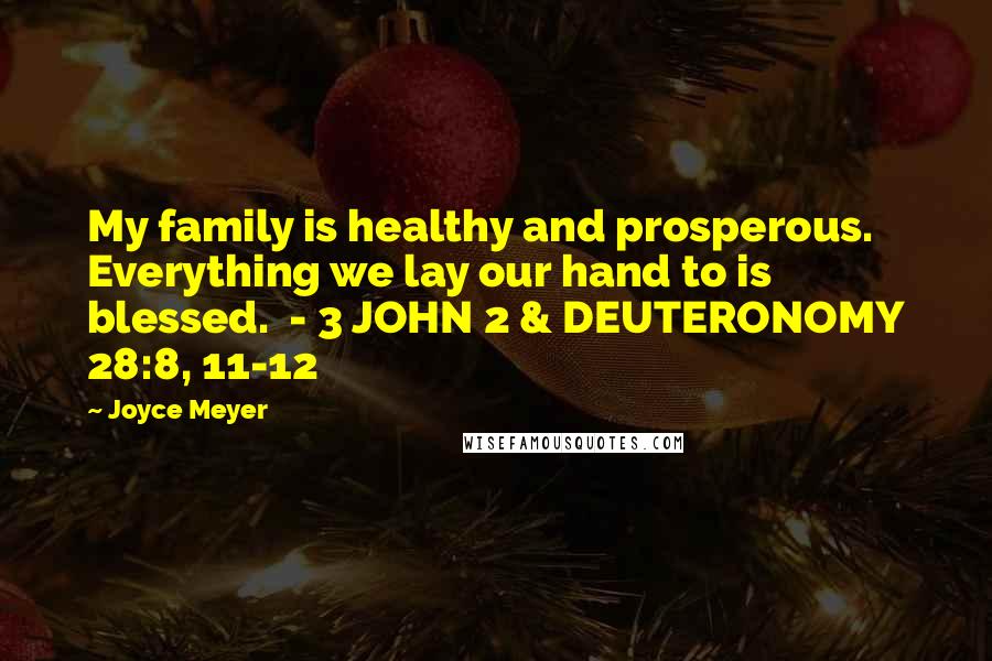 Joyce Meyer Quotes: My family is healthy and prosperous. Everything we lay our hand to is blessed. - 3 JOHN 2 & DEUTERONOMY 28:8, 11-12