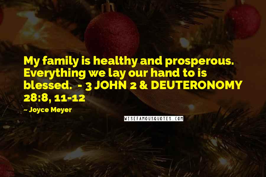 Joyce Meyer Quotes: My family is healthy and prosperous. Everything we lay our hand to is blessed.  - 3 JOHN 2 & DEUTERONOMY 28:8, 11-12