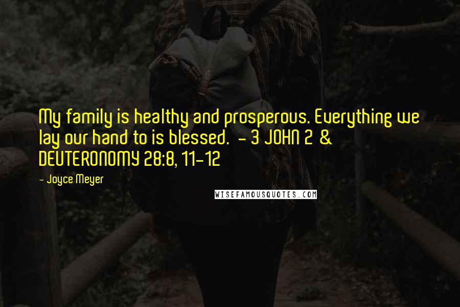 Joyce Meyer Quotes: My family is healthy and prosperous. Everything we lay our hand to is blessed.  - 3 JOHN 2 & DEUTERONOMY 28:8, 11-12