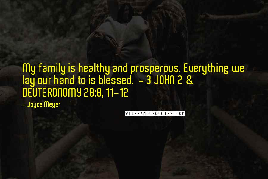 Joyce Meyer Quotes: My family is healthy and prosperous. Everything we lay our hand to is blessed. - 3 JOHN 2 & DEUTERONOMY 28:8, 11-12