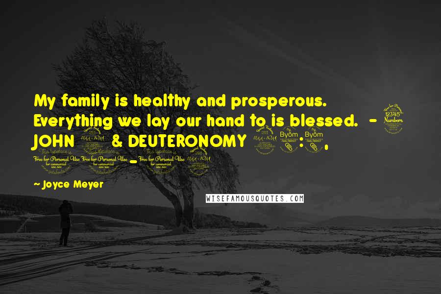 Joyce Meyer Quotes: My family is healthy and prosperous. Everything we lay our hand to is blessed.  - 3 JOHN 2 & DEUTERONOMY 28:8, 11-12