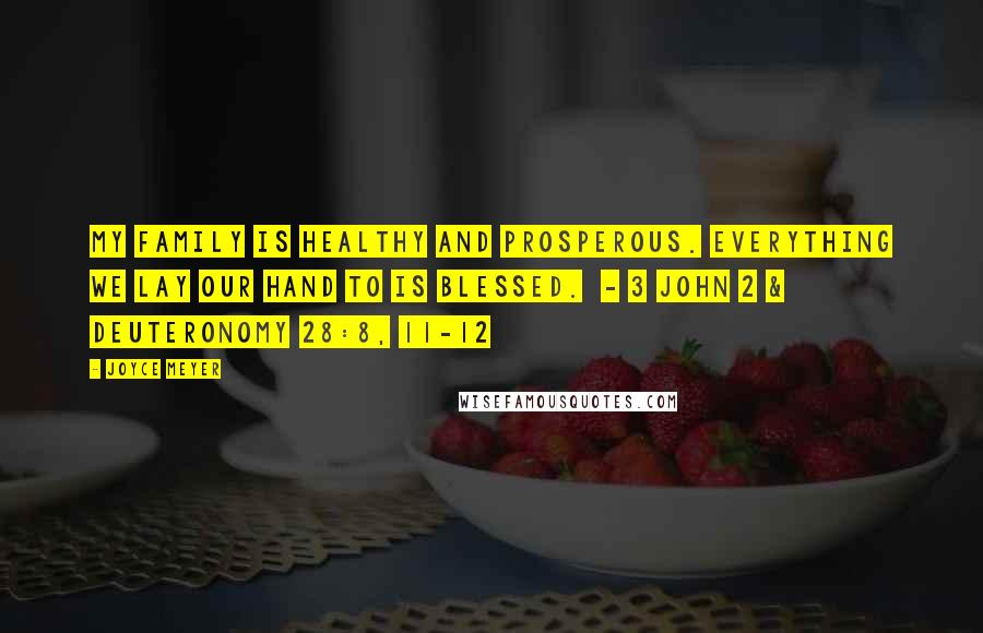 Joyce Meyer Quotes: My family is healthy and prosperous. Everything we lay our hand to is blessed.  - 3 JOHN 2 & DEUTERONOMY 28:8, 11-12