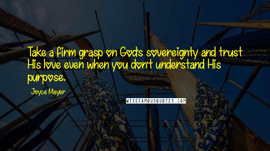 Joyce Meyer Quotes: Take a firm grasp on God's sovereignty and trust His love even when you don't understand His purpose.