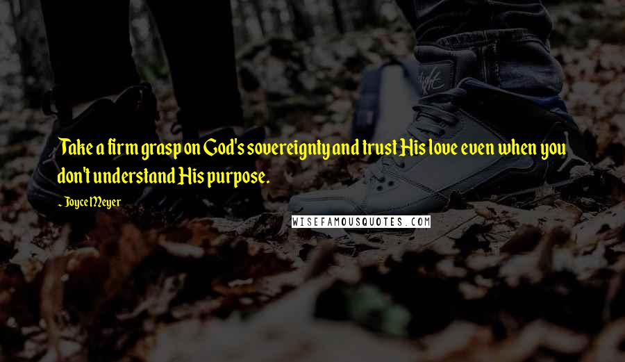 Joyce Meyer Quotes: Take a firm grasp on God's sovereignty and trust His love even when you don't understand His purpose.