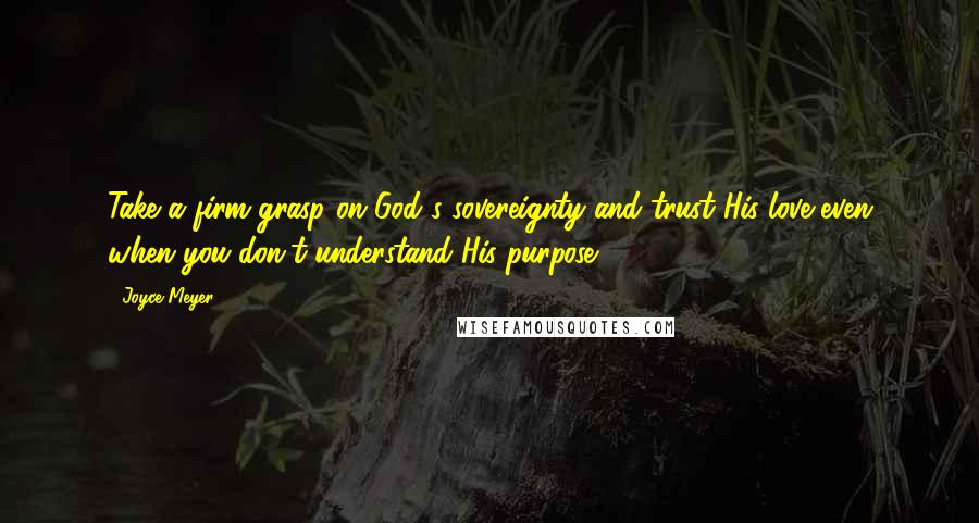 Joyce Meyer Quotes: Take a firm grasp on God's sovereignty and trust His love even when you don't understand His purpose.