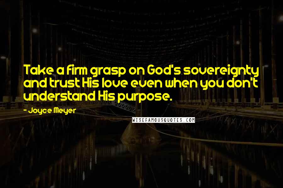 Joyce Meyer Quotes: Take a firm grasp on God's sovereignty and trust His love even when you don't understand His purpose.