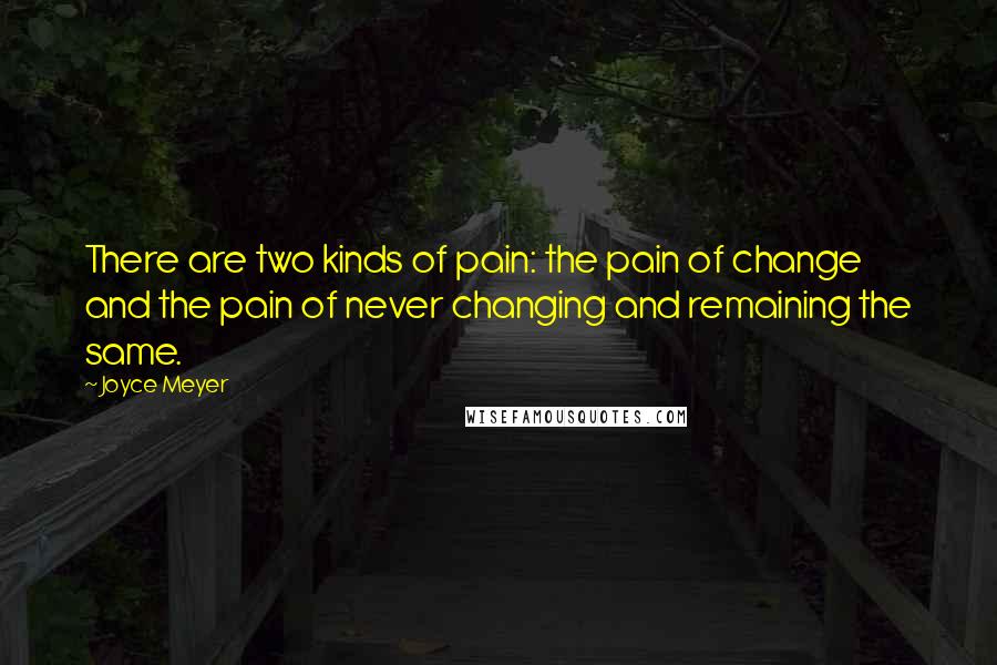 Joyce Meyer Quotes: There are two kinds of pain: the pain of change and the pain of never changing and remaining the same.