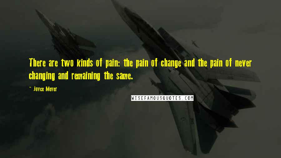 Joyce Meyer Quotes: There are two kinds of pain: the pain of change and the pain of never changing and remaining the same.