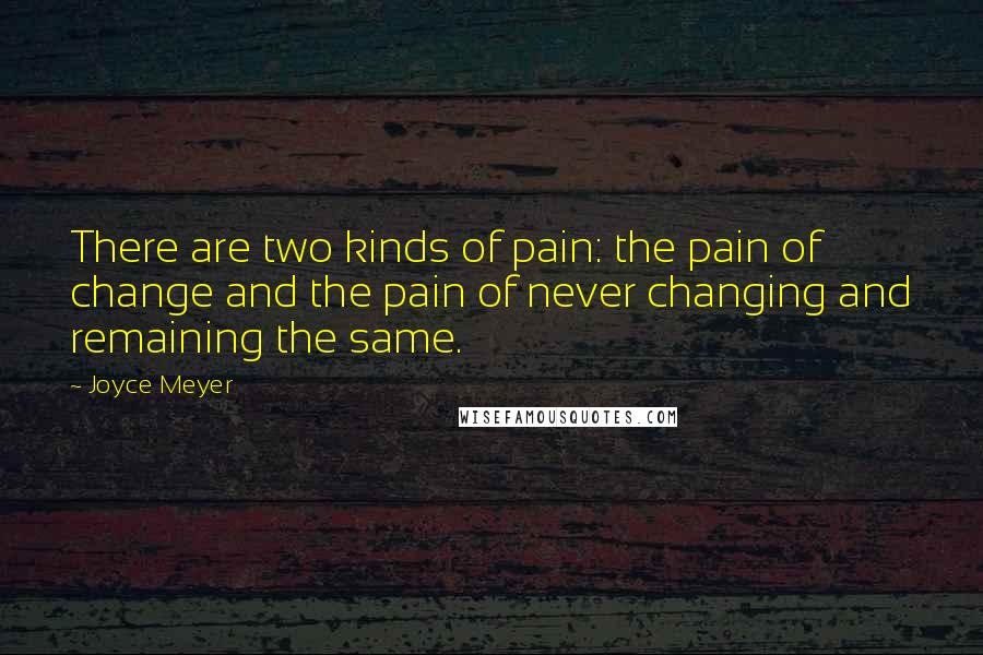 Joyce Meyer Quotes: There are two kinds of pain: the pain of change and the pain of never changing and remaining the same.