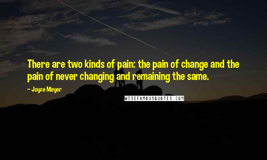 Joyce Meyer Quotes: There are two kinds of pain: the pain of change and the pain of never changing and remaining the same.