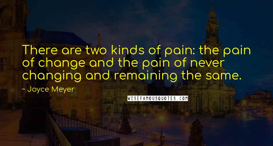 Joyce Meyer Quotes: There are two kinds of pain: the pain of change and the pain of never changing and remaining the same.