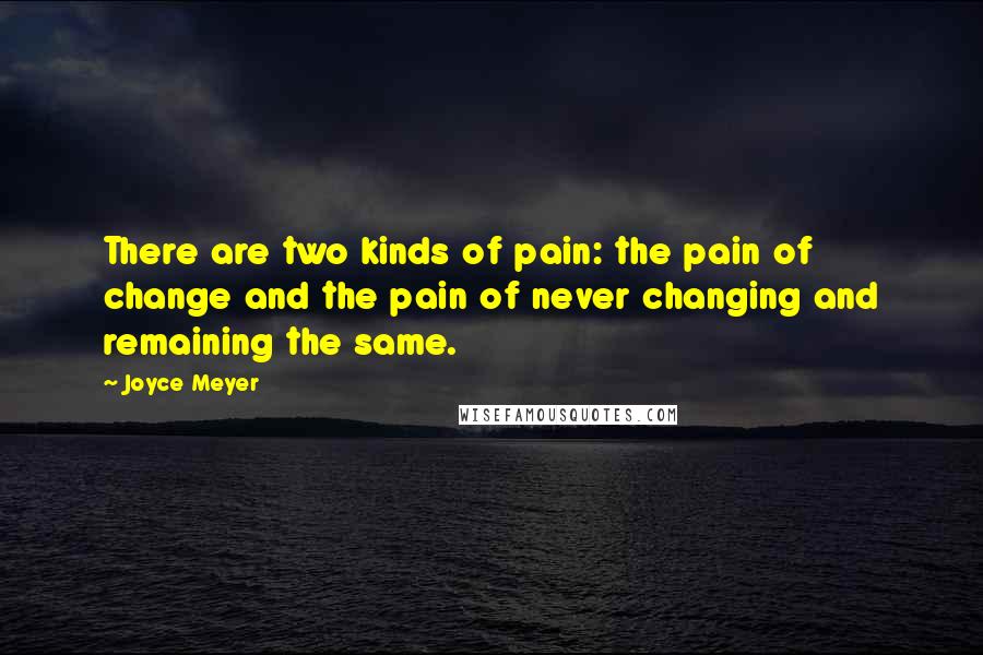 Joyce Meyer Quotes: There are two kinds of pain: the pain of change and the pain of never changing and remaining the same.