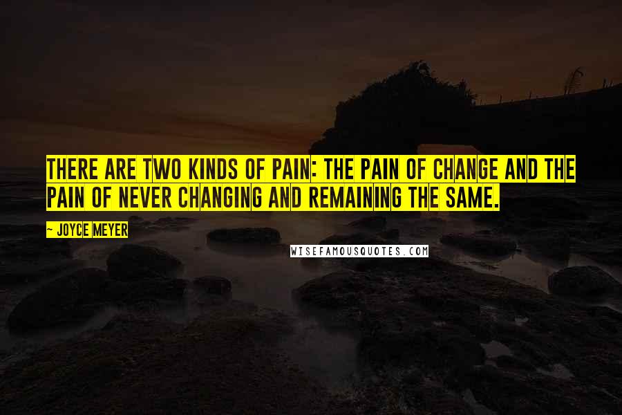 Joyce Meyer Quotes: There are two kinds of pain: the pain of change and the pain of never changing and remaining the same.