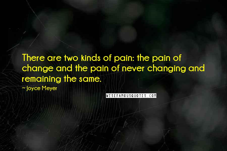 Joyce Meyer Quotes: There are two kinds of pain: the pain of change and the pain of never changing and remaining the same.