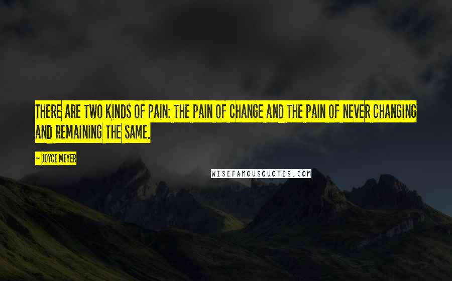 Joyce Meyer Quotes: There are two kinds of pain: the pain of change and the pain of never changing and remaining the same.