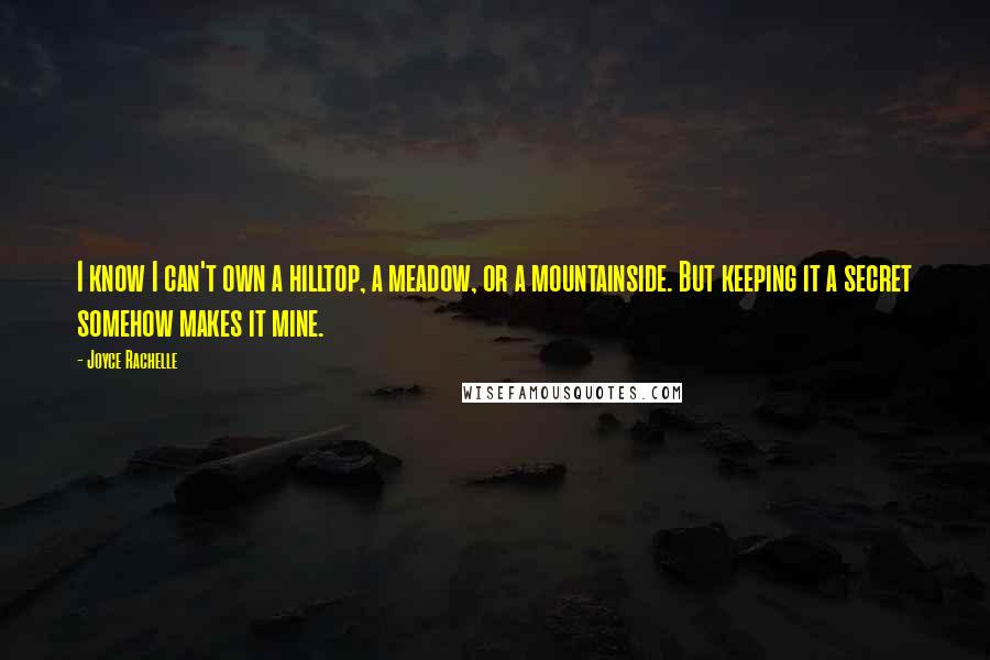 Joyce Rachelle Quotes: I know I can't own a hilltop, a meadow, or a mountainside. But keeping it a secret somehow makes it mine.