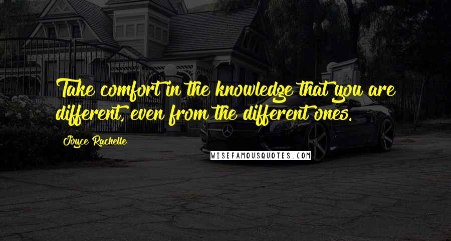 Joyce Rachelle Quotes: Take comfort in the knowledge that you are different, even from the different ones.