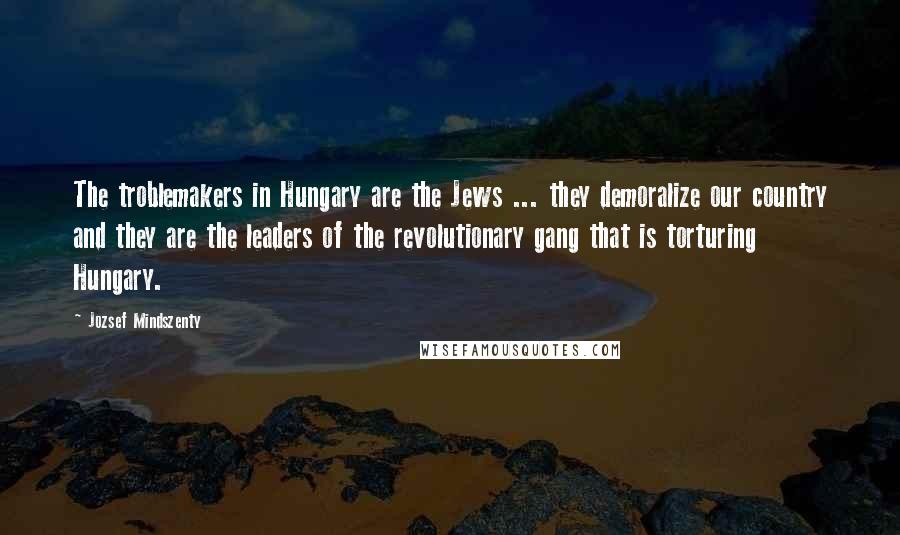 Jozsef Mindszenty Quotes: The troblemakers in Hungary are the Jews ... they demoralize our country and they are the leaders of the revolutionary gang that is torturing Hungary.