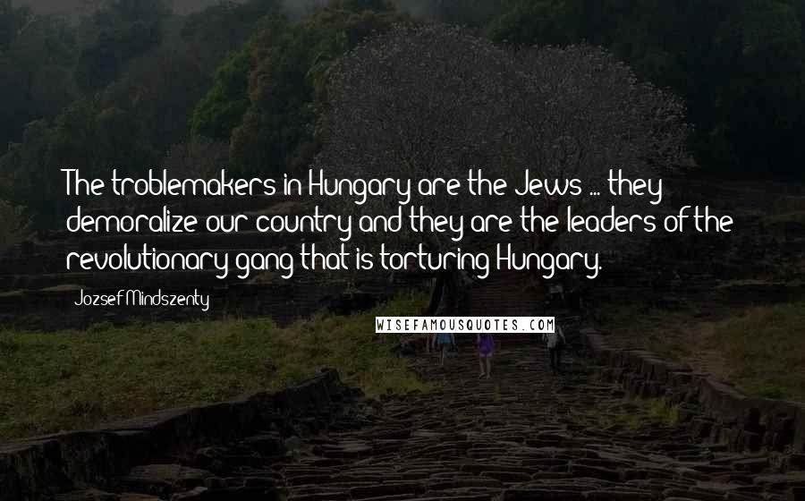 Jozsef Mindszenty Quotes: The troblemakers in Hungary are the Jews ... they demoralize our country and they are the leaders of the revolutionary gang that is torturing Hungary.