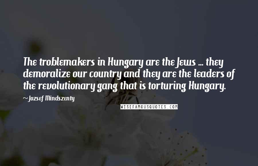 Jozsef Mindszenty Quotes: The troblemakers in Hungary are the Jews ... they demoralize our country and they are the leaders of the revolutionary gang that is torturing Hungary.