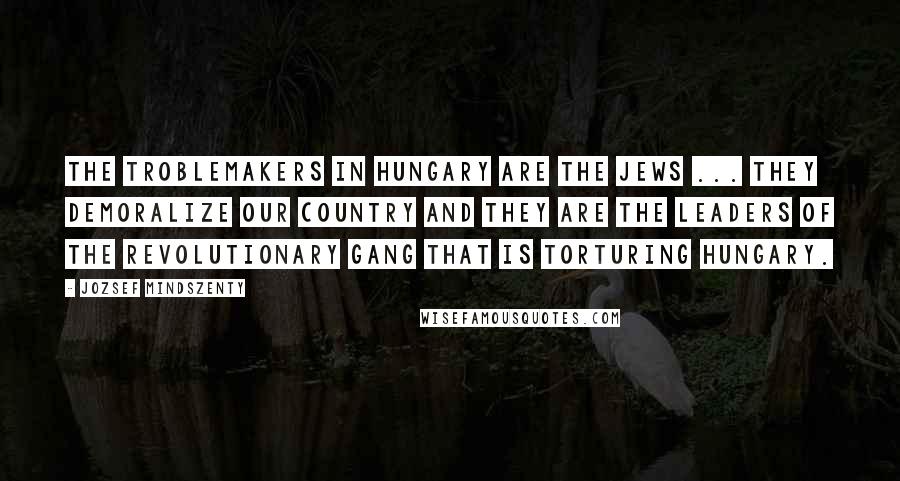 Jozsef Mindszenty Quotes: The troblemakers in Hungary are the Jews ... they demoralize our country and they are the leaders of the revolutionary gang that is torturing Hungary.