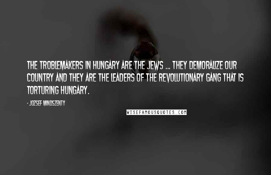 Jozsef Mindszenty Quotes: The troblemakers in Hungary are the Jews ... they demoralize our country and they are the leaders of the revolutionary gang that is torturing Hungary.