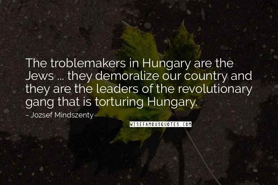 Jozsef Mindszenty Quotes: The troblemakers in Hungary are the Jews ... they demoralize our country and they are the leaders of the revolutionary gang that is torturing Hungary.