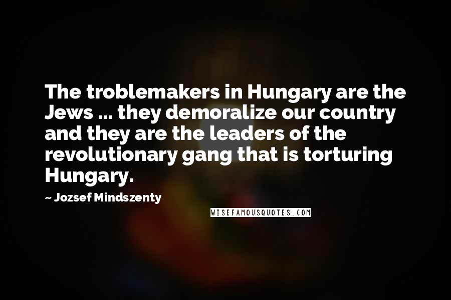 Jozsef Mindszenty Quotes: The troblemakers in Hungary are the Jews ... they demoralize our country and they are the leaders of the revolutionary gang that is torturing Hungary.