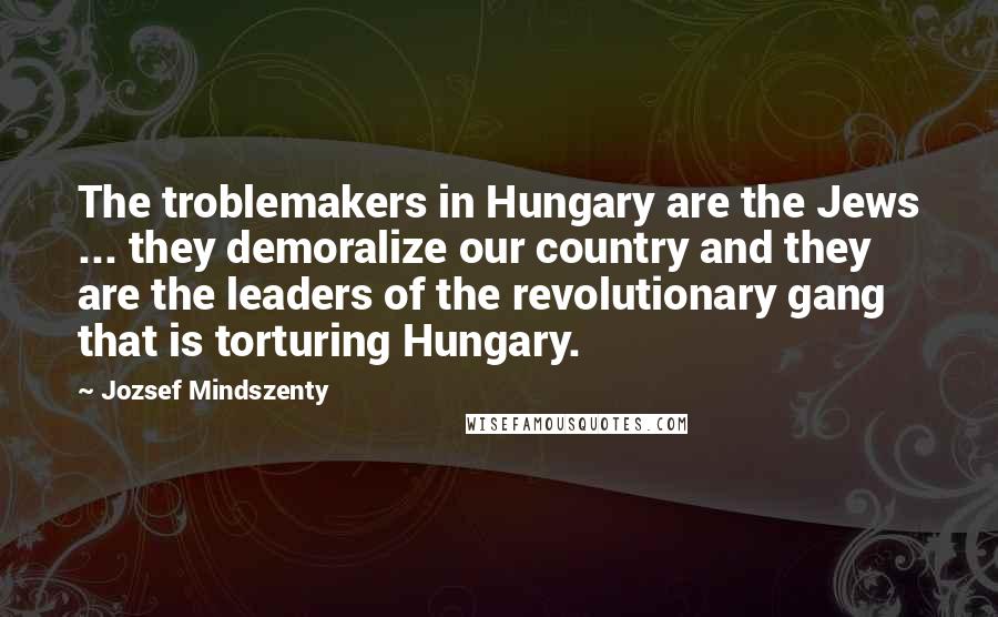 Jozsef Mindszenty Quotes: The troblemakers in Hungary are the Jews ... they demoralize our country and they are the leaders of the revolutionary gang that is torturing Hungary.