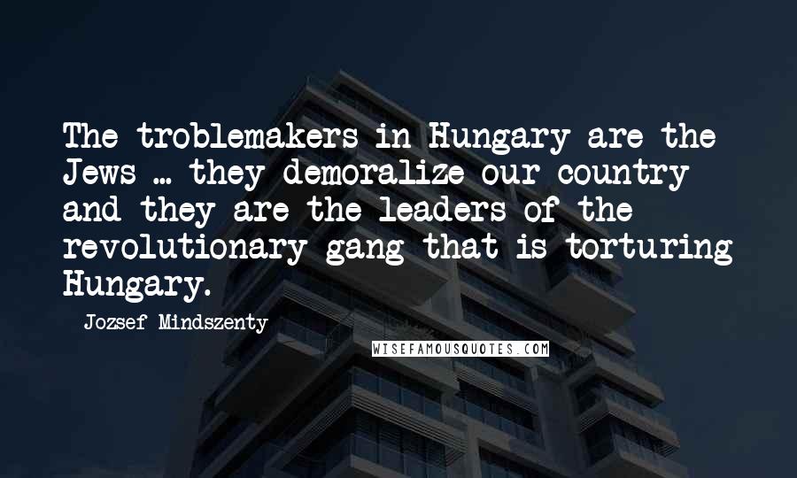 Jozsef Mindszenty Quotes: The troblemakers in Hungary are the Jews ... they demoralize our country and they are the leaders of the revolutionary gang that is torturing Hungary.