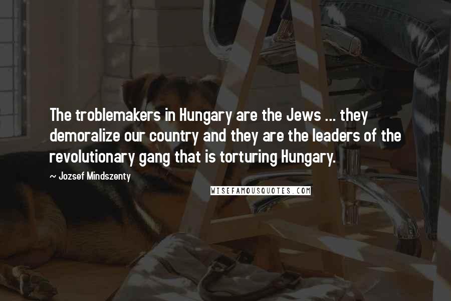 Jozsef Mindszenty Quotes: The troblemakers in Hungary are the Jews ... they demoralize our country and they are the leaders of the revolutionary gang that is torturing Hungary.