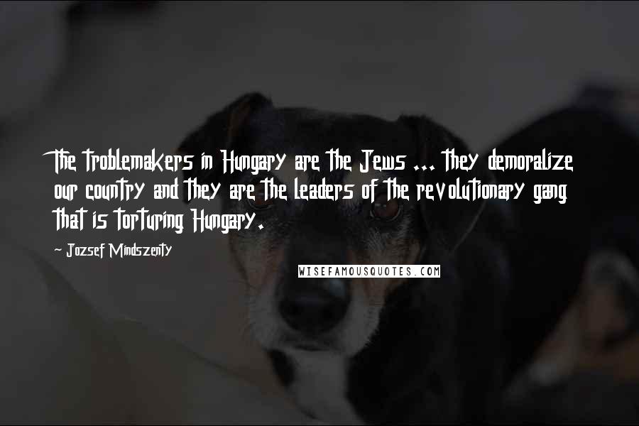 Jozsef Mindszenty Quotes: The troblemakers in Hungary are the Jews ... they demoralize our country and they are the leaders of the revolutionary gang that is torturing Hungary.