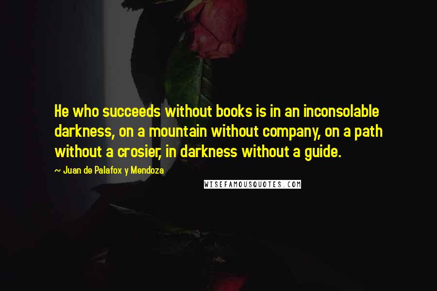 Juan De Palafox Y Mendoza Quotes: He who succeeds without books is in an inconsolable darkness, on a mountain without company, on a path without a crosier, in darkness without a guide.