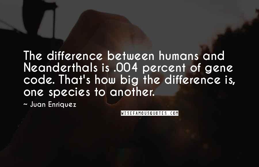 Juan Enriquez Quotes: The difference between humans and Neanderthals is .004 percent of gene code. That's how big the difference is, one species to another.