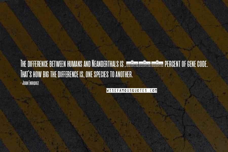 Juan Enriquez Quotes: The difference between humans and Neanderthals is .004 percent of gene code. That's how big the difference is, one species to another.