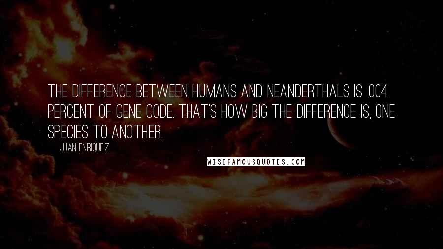 Juan Enriquez Quotes: The difference between humans and Neanderthals is .004 percent of gene code. That's how big the difference is, one species to another.