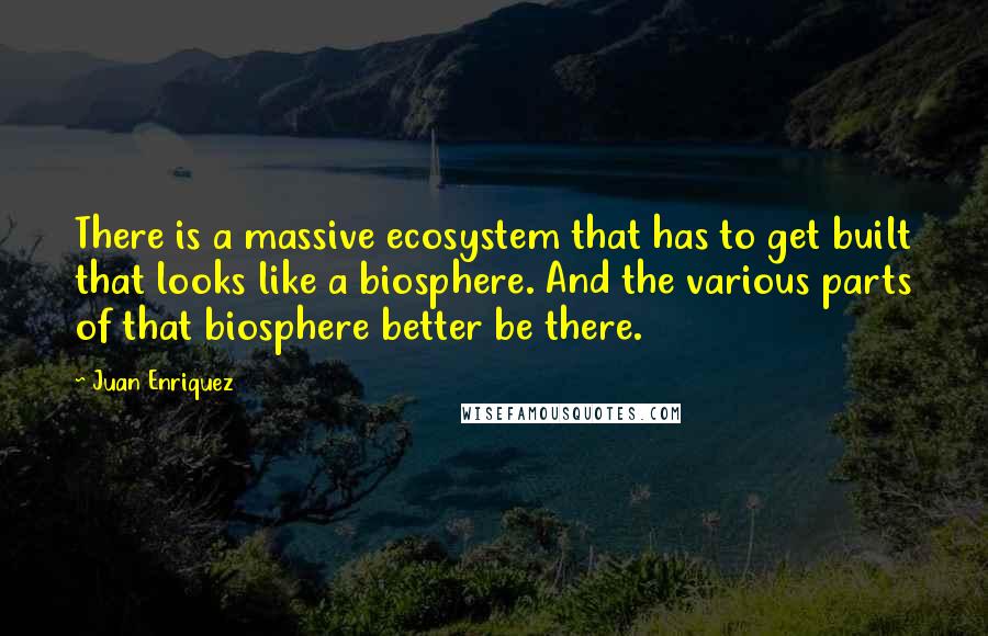 Juan Enriquez Quotes: There is a massive ecosystem that has to get built that looks like a biosphere. And the various parts of that biosphere better be there.