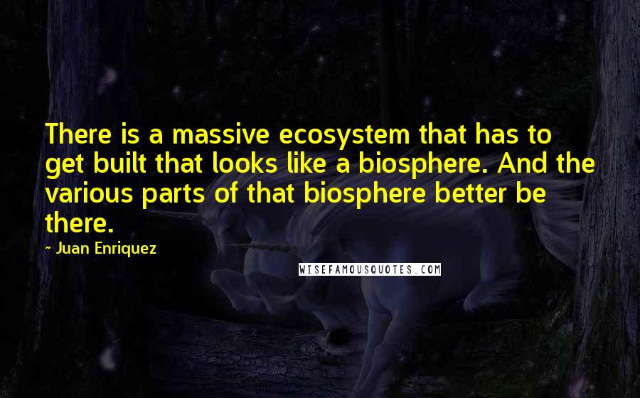Juan Enriquez Quotes: There is a massive ecosystem that has to get built that looks like a biosphere. And the various parts of that biosphere better be there.