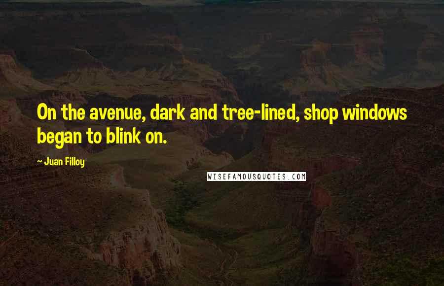 Juan Filloy Quotes: On the avenue, dark and tree-lined, shop windows began to blink on.