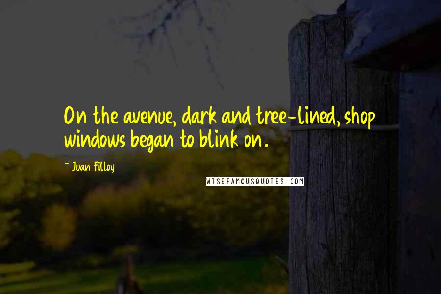 Juan Filloy Quotes: On the avenue, dark and tree-lined, shop windows began to blink on.