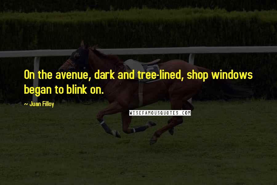 Juan Filloy Quotes: On the avenue, dark and tree-lined, shop windows began to blink on.