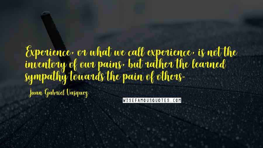 Juan Gabriel Vasquez Quotes: Experience, or what we call experience, is not the inventory of our pains, but rather the learned sympathy towards the pain of others.