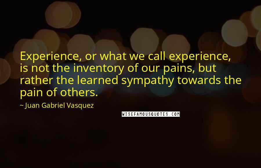 Juan Gabriel Vasquez Quotes: Experience, or what we call experience, is not the inventory of our pains, but rather the learned sympathy towards the pain of others.