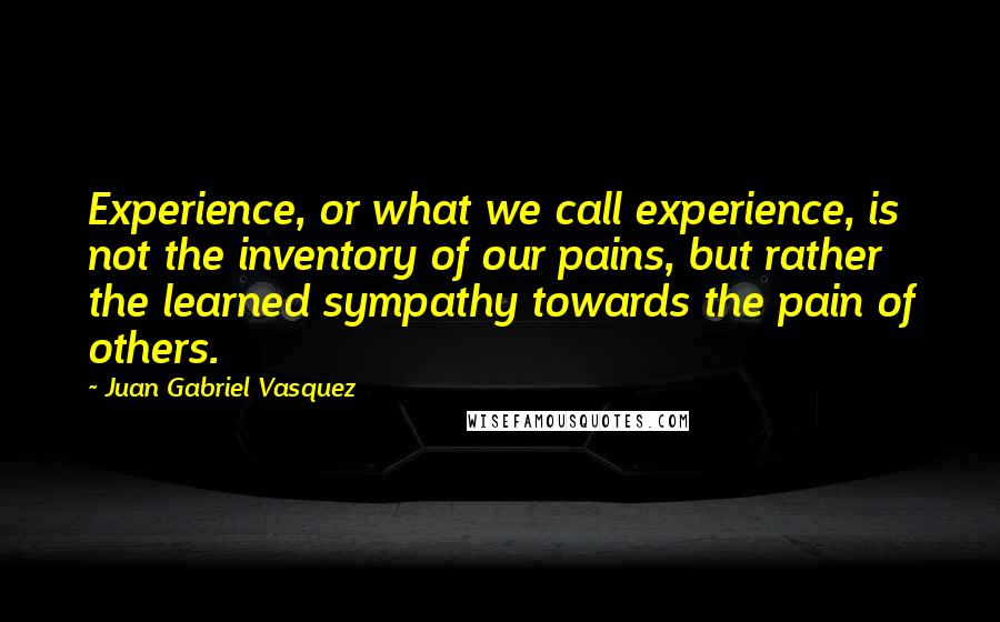 Juan Gabriel Vasquez Quotes: Experience, or what we call experience, is not the inventory of our pains, but rather the learned sympathy towards the pain of others.