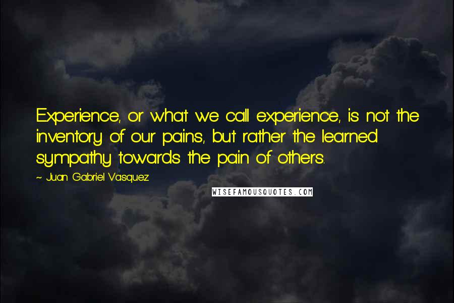 Juan Gabriel Vasquez Quotes: Experience, or what we call experience, is not the inventory of our pains, but rather the learned sympathy towards the pain of others.