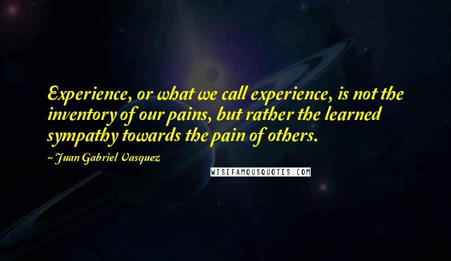 Juan Gabriel Vasquez Quotes: Experience, or what we call experience, is not the inventory of our pains, but rather the learned sympathy towards the pain of others.