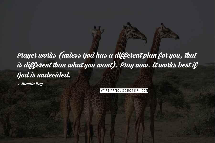 Juanita Ray Quotes: Prayer works (unless God has a different plan for you, that is different than what you want). Pray now. It works best if God is undecided.