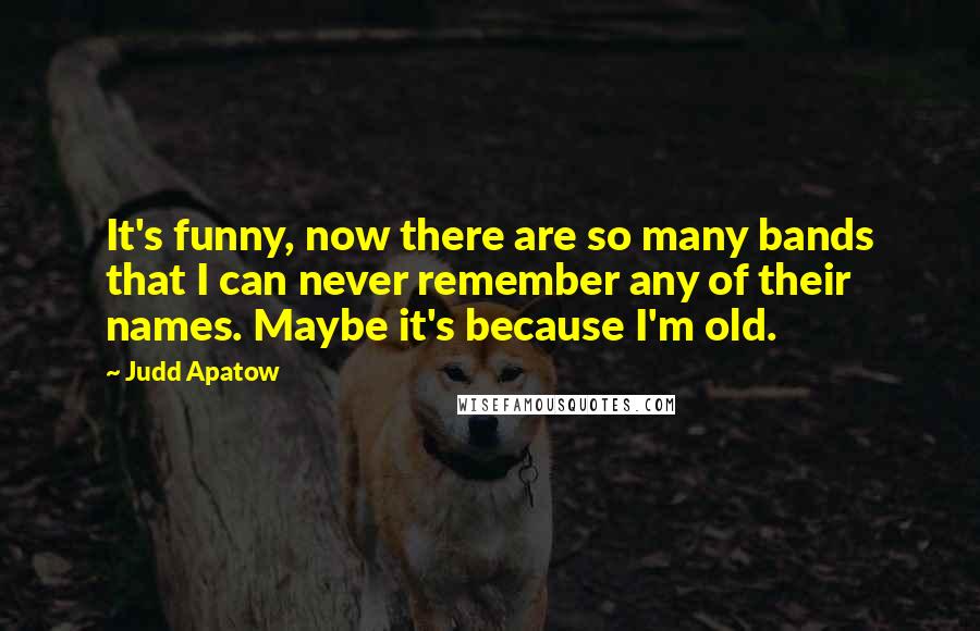 Judd Apatow Quotes: It's funny, now there are so many bands that I can never remember any of their names. Maybe it's because I'm old.