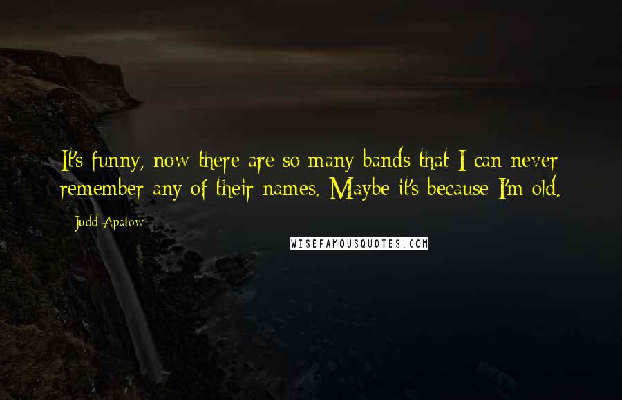 Judd Apatow Quotes: It's funny, now there are so many bands that I can never remember any of their names. Maybe it's because I'm old.